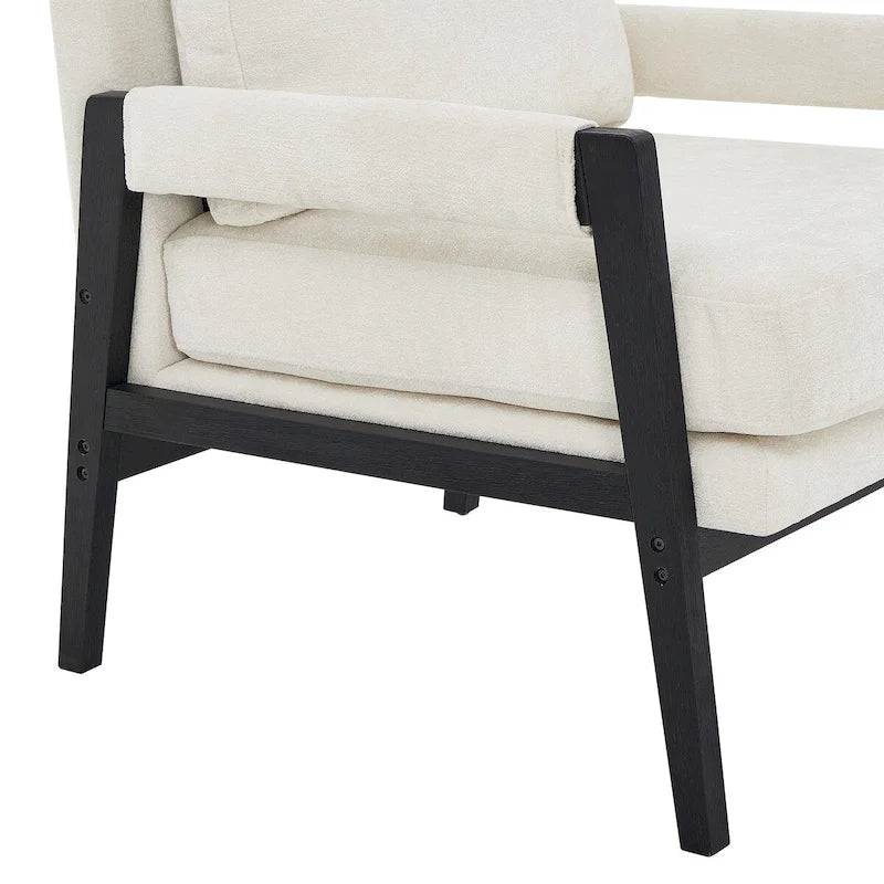 Poltrona d'accento in ciniglia Mid-Century Modern con cuscino schienale rimovibile e gambe in legno di acacia – Giallo / Arancione / Blu / Grigio / Bianco, Singola
