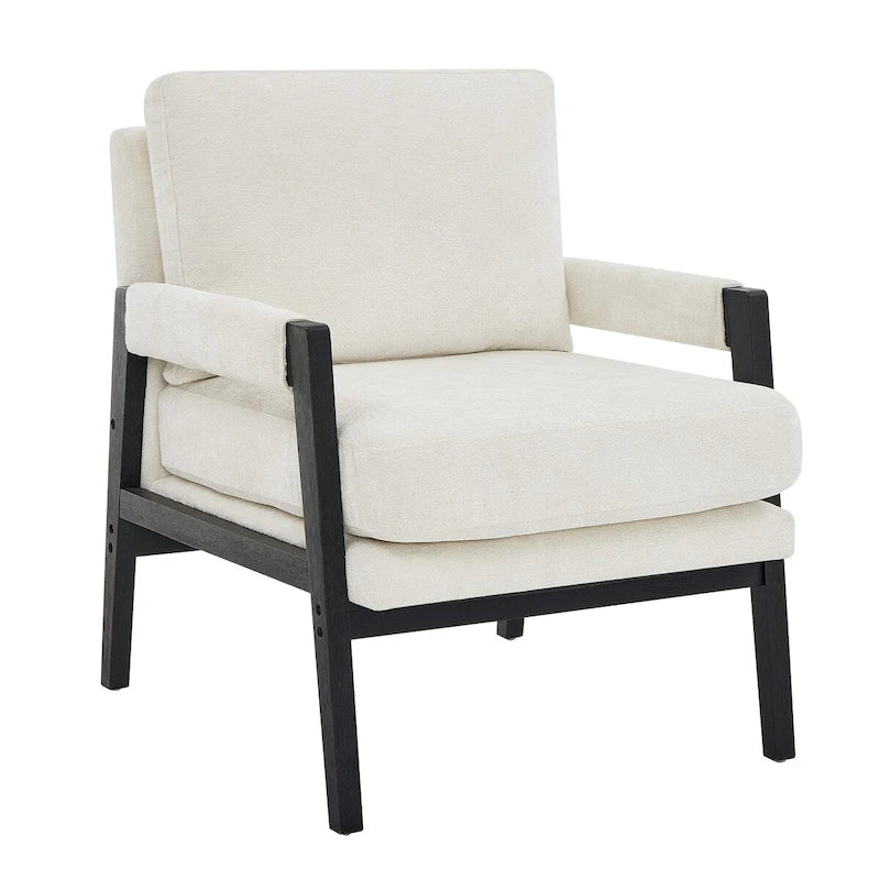 Poltrona d'accento in ciniglia Mid-Century Modern con cuscino schienale rimovibile e gambe in legno di acacia – Giallo / Arancione / Blu / Grigio / Bianco, Singola