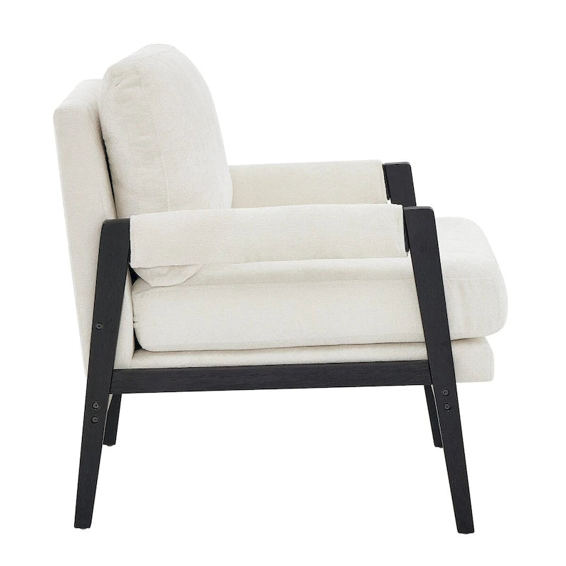 Poltrona d'accento in ciniglia Mid-Century Modern con cuscino schienale rimovibile e gambe in legno di acacia – Giallo / Arancione / Blu / Grigio / Bianco, Singola