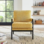 Poltrona d'accento in ciniglia Mid-Century Modern con cuscino schienale rimovibile e gambe in legno di acacia – Giallo / Arancione / Blu / Grigio / Bianco, Singola