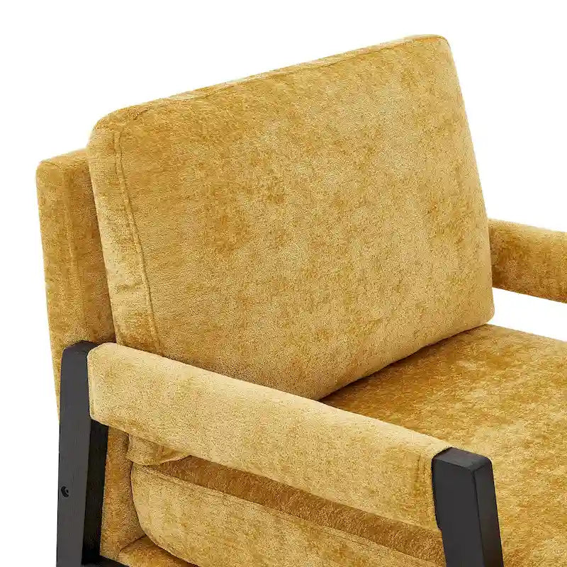Poltrona d'accento in ciniglia Mid-Century Modern con cuscino schienale rimovibile e gambe in legno di acacia – Giallo / Arancione / Blu / Grigio / Bianco, Singola