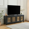 Mobile TV con ante in rattan stile retrò – Nero / Rovere rustico / Bianco, Singolo, Adatto a TV fino a 78"