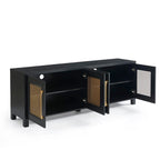 Mobile TV con ante in rattan stile retrò – Nero / Rovere rustico / Bianco, Singolo, Adatto a TV fino a 78"