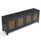 Mobile TV con ante in rattan stile retrò – Nero / Rovere rustico / Bianco, Singolo, Adatto a TV fino a 78"