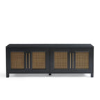 Mobile TV con ante in rattan stile retrò – Nero / Rovere rustico / Bianco, Singolo, Adatto a TV fino a 78"