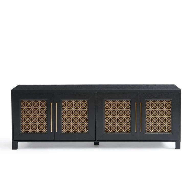 Mobile TV con ante in rattan stile retrò – Nero / Rovere rustico / Bianco, Singolo, Adatto a TV fino a 78"