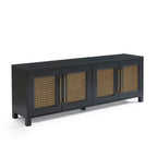 Mobile TV con ante in rattan stile retrò – Nero / Rovere rustico / Bianco, Singolo, Adatto a TV fino a 78"