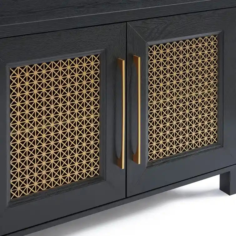 Mobile TV con ante in rattan stile retrò – Nero / Rovere rustico / Bianco, Singolo, Adatto a TV fino a 78"