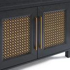 Mobile TV con ante in rattan stile retrò – Nero / Rovere rustico / Bianco, Singolo, Adatto a TV fino a 78"