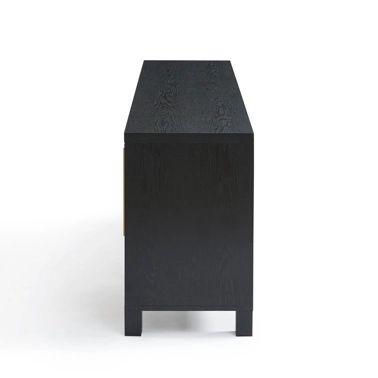 Mobile TV con ante in rattan stile retrò – Nero / Rovere rustico / Bianco, Singolo, Adatto a TV fino a 78"