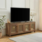 Mobile TV con ante in rattan stile retrò – Nero / Rovere rustico / Bianco, Singolo, Adatto a TV fino a 78"