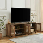 Mobile TV con ante in rattan stile retrò – Nero / Rovere rustico / Bianco, Singolo, Adatto a TV fino a 78"