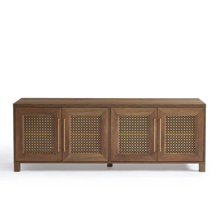 Mobile TV con ante in rattan stile retrò – Nero / Rovere rustico / Bianco, Singolo, Adatto a TV fino a 78"