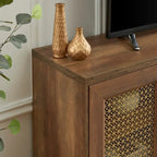 Mobile TV con ante in rattan stile retrò – Nero / Rovere rustico / Bianco, Singolo, Adatto a TV fino a 78"