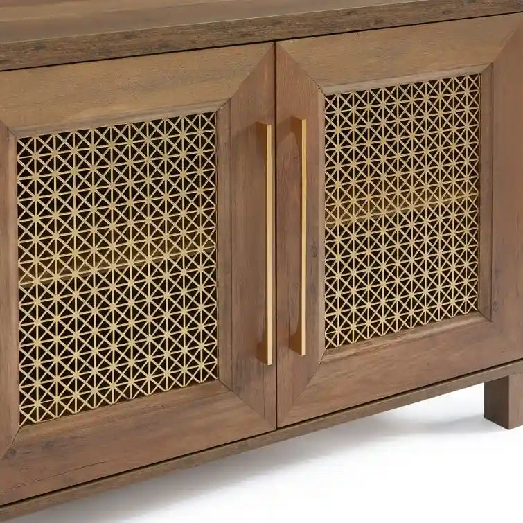 Mobile TV con ante in rattan stile retrò – Nero / Rovere rustico / Bianco, Singolo, Adatto a TV fino a 78"