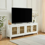 Mobile TV con ante in rattan stile retrò – Nero / Rovere rustico / Bianco, Singolo, Adatto a TV fino a 78"