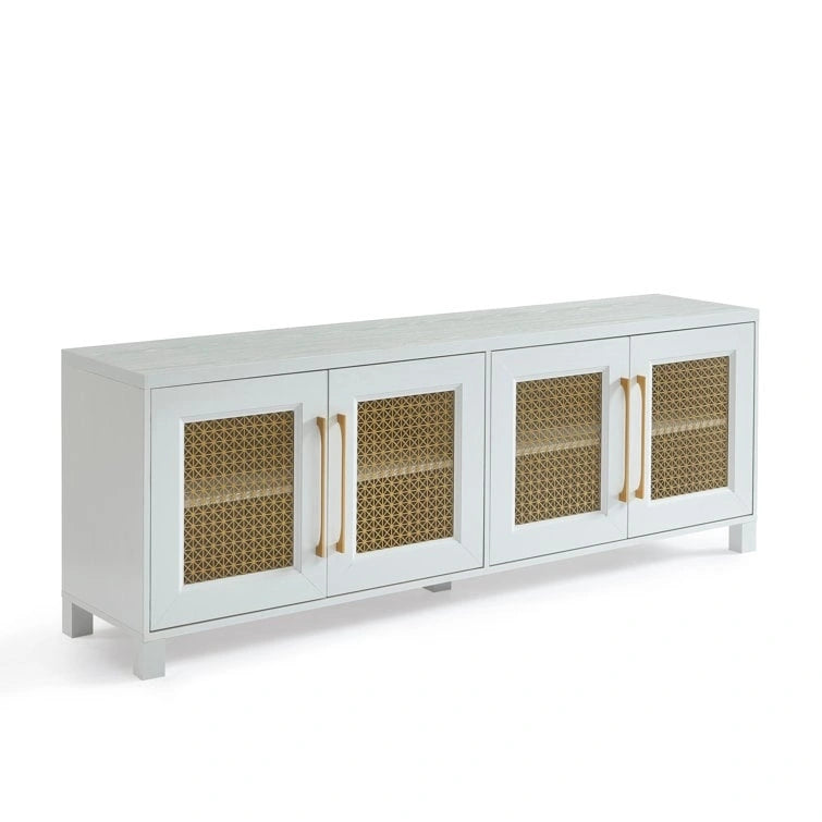 Mobile TV con ante in rattan stile retrò – Nero / Rovere rustico / Bianco, Singolo, Adatto a TV fino a 78"