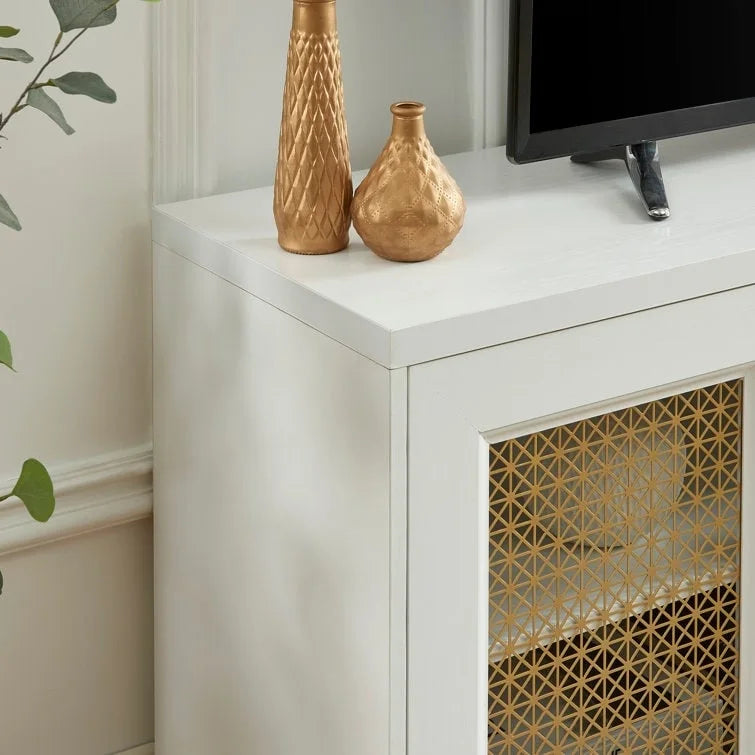 Mobile TV con ante in rattan stile retrò – Nero / Rovere rustico / Bianco, Singolo, Adatto a TV fino a 78"