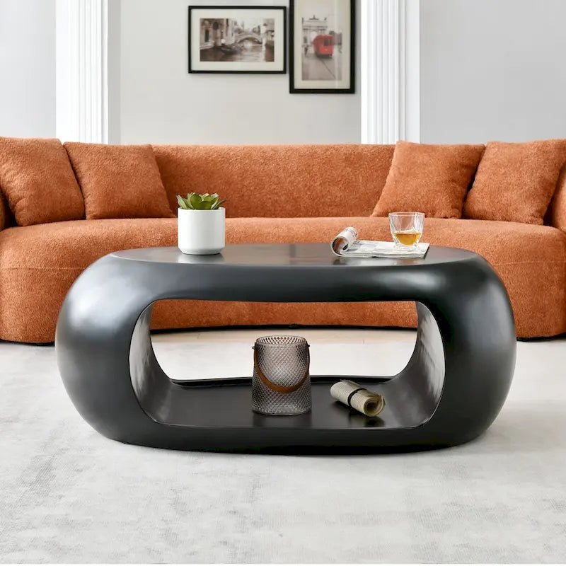Tavolino moderno ovale in fibra di vetro – Nero / Bianco, S / M / L, Singolo