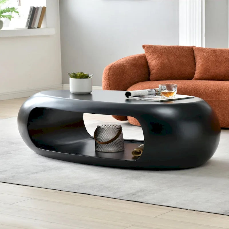 Tavolino moderno ovale in fibra di vetro – Nero / Bianco, S / M / L, Singolo