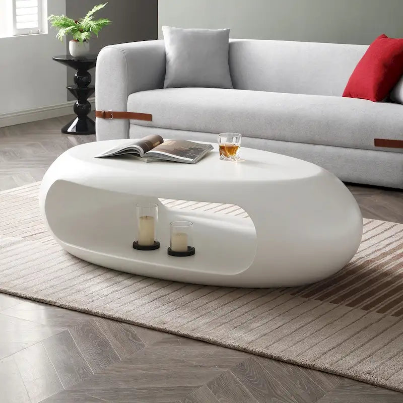 Tavolino moderno ovale in fibra di vetro – Nero / Bianco, S / M / L, Singolo