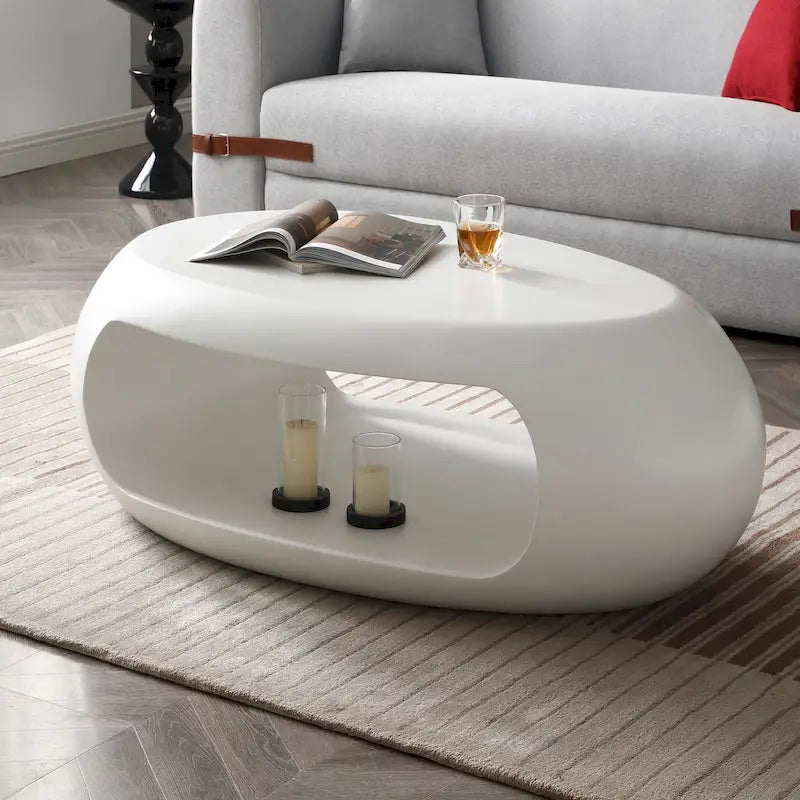 Tavolino moderno ovale in fibra di vetro – Nero / Bianco, S / M / L, Singolo