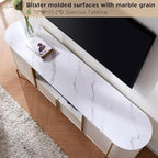 Mobile TV a pannelli scanalati con piano effetto marmo e 4 ante – Blu marino / Rovere naturale / Bianco, singolo