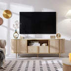 Mobile TV a pannelli scanalati con piano effetto marmo e 4 ante – Blu marino / Rovere naturale / Bianco, singolo
