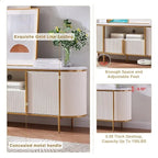 Mobile TV a pannelli scanalati con piano effetto marmo e 4 ante – Blu marino / Rovere naturale / Bianco, singolo
