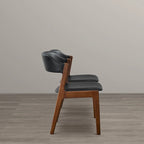 Sedie da pranzo in pelle vegana Mid-Century Modern con base in noce – Nero / Marrone medio