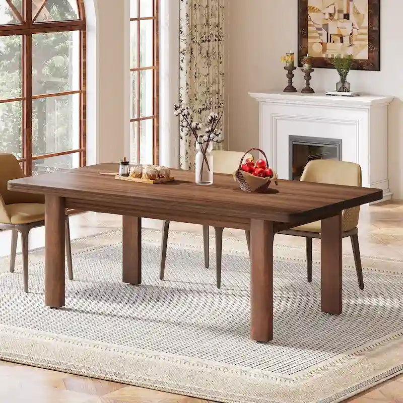 Tavolo da pranzo rettangolare in stile rustico da 160 cm con gambe in legno massello – Noce, per 4–6 persone
