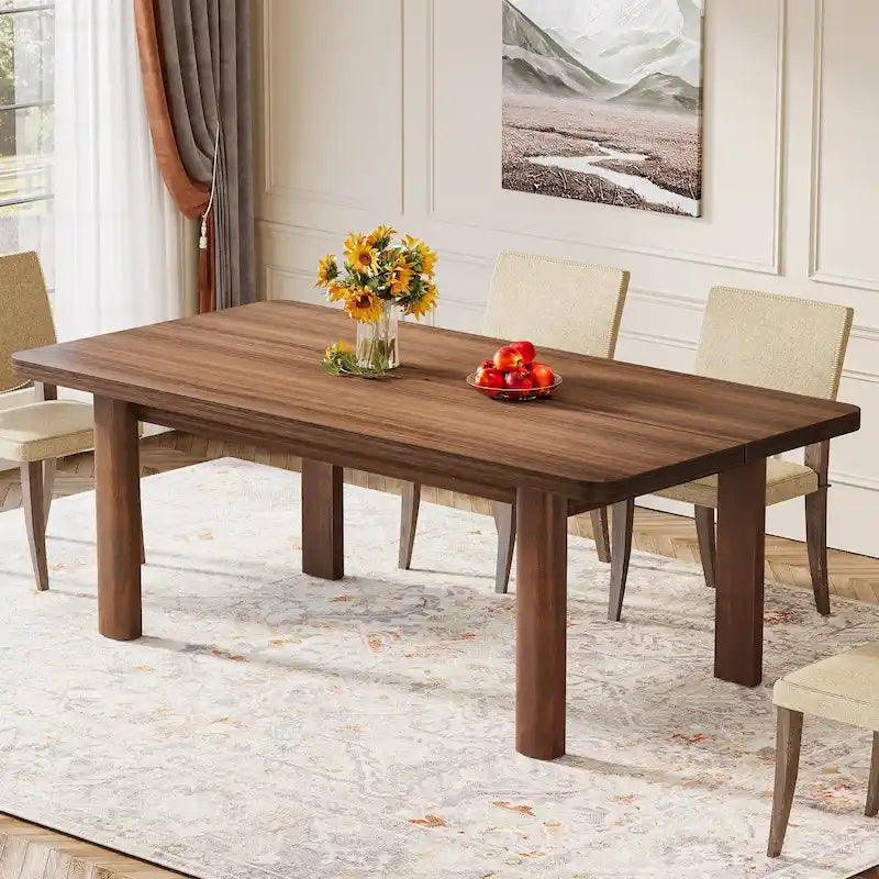 Tavolo da pranzo rettangolare in stile rustico da 160 cm con gambe in legno massello – Noce, per 4–6 persone