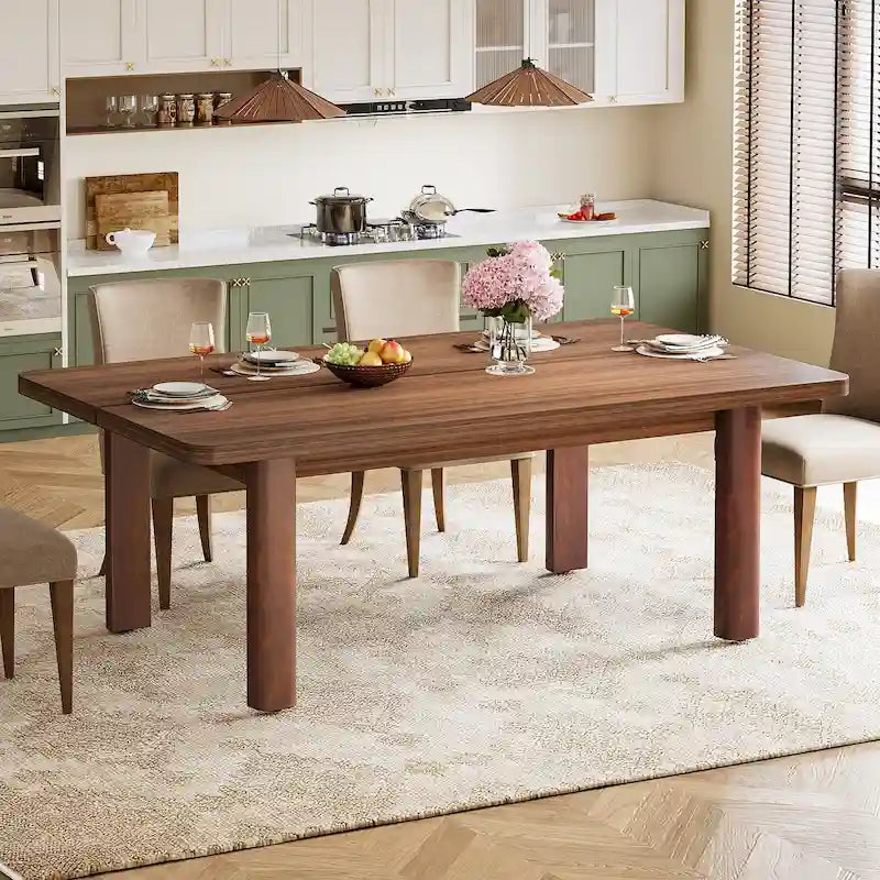 Tavolo da pranzo rettangolare in stile rustico da 160 cm con gambe in legno massello – Noce, per 4–6 persone