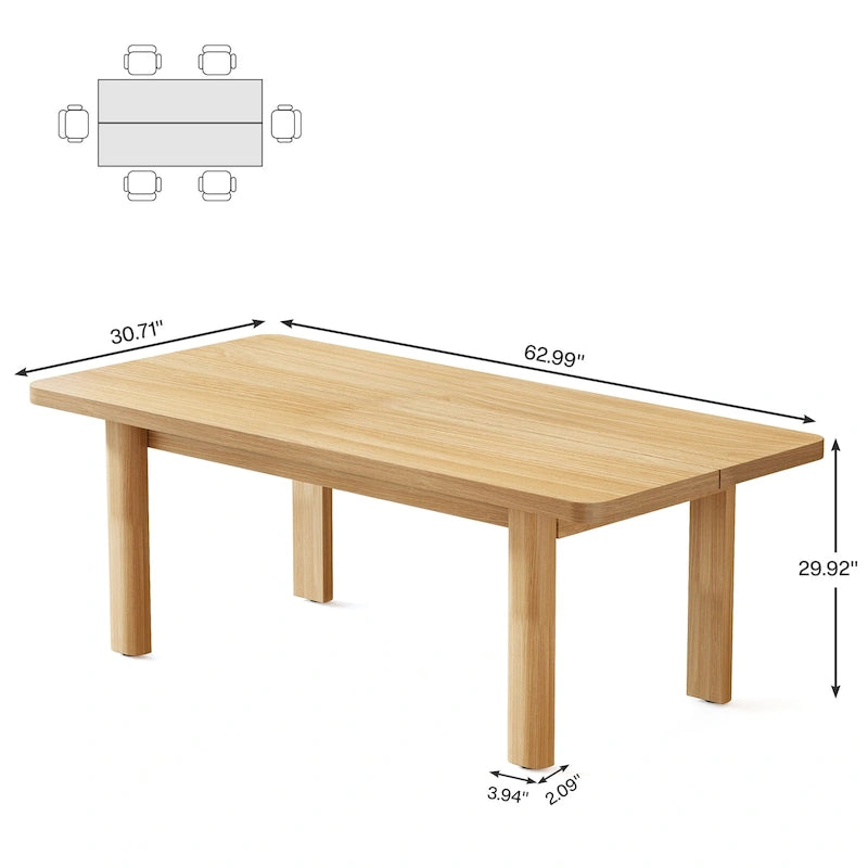 Tavolo da pranzo rettangolare in stile rustico da 160 cm con gambe in legno massello – Noce, per 4–6 persone