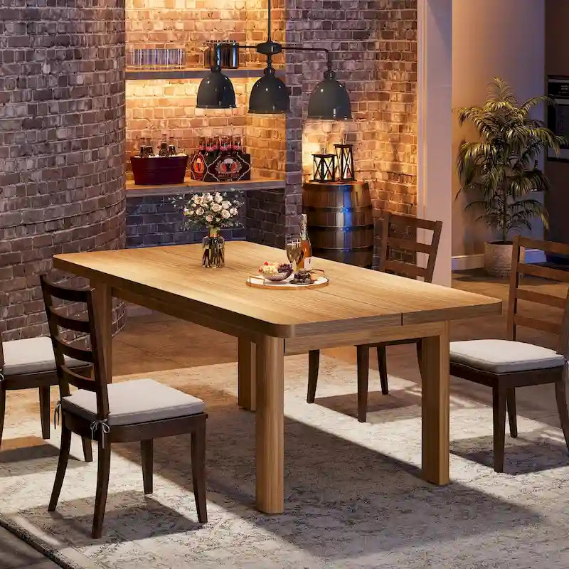 Tavolo da pranzo rettangolare in stile rustico da 160 cm con gambe in legno massello – Noce, per 4–6 persone