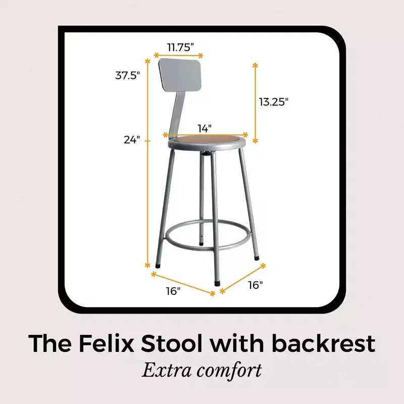 Sgabello da bancone in acciaio con schienale Felix Collection 24" di Hampden Furnishings