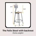 Sgabello da bancone in acciaio con schienale Felix Collection 24" di Hampden Furnishings