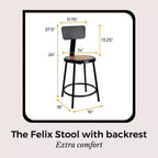 Sgabello da bancone in acciaio con schienale Felix Collection 24" di Hampden Furnishings