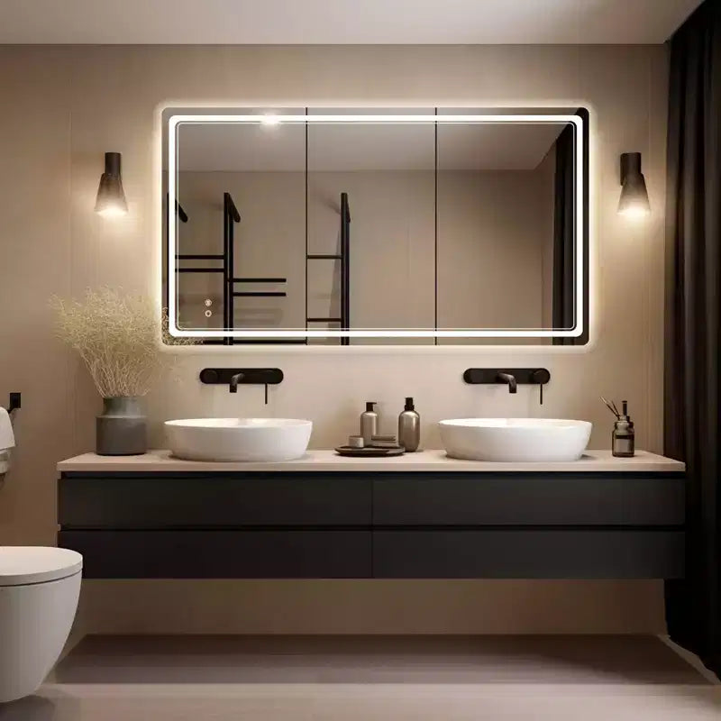 Specchio da trucco rettangolare a LED WallBeyond trasparente