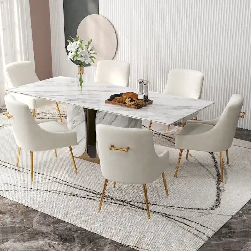 Sedia da Pranzo Senza Braccioli con Rivestimento in Velluto e Gambe in Metallo Dorato – Beige / Verde / Nero / Blu Scuro / Grigio