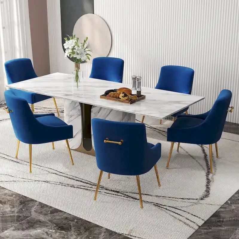 Sedia da Pranzo Senza Braccioli con Rivestimento in Velluto e Gambe in Metallo Dorato – Beige / Verde / Nero / Blu Scuro / Grigio