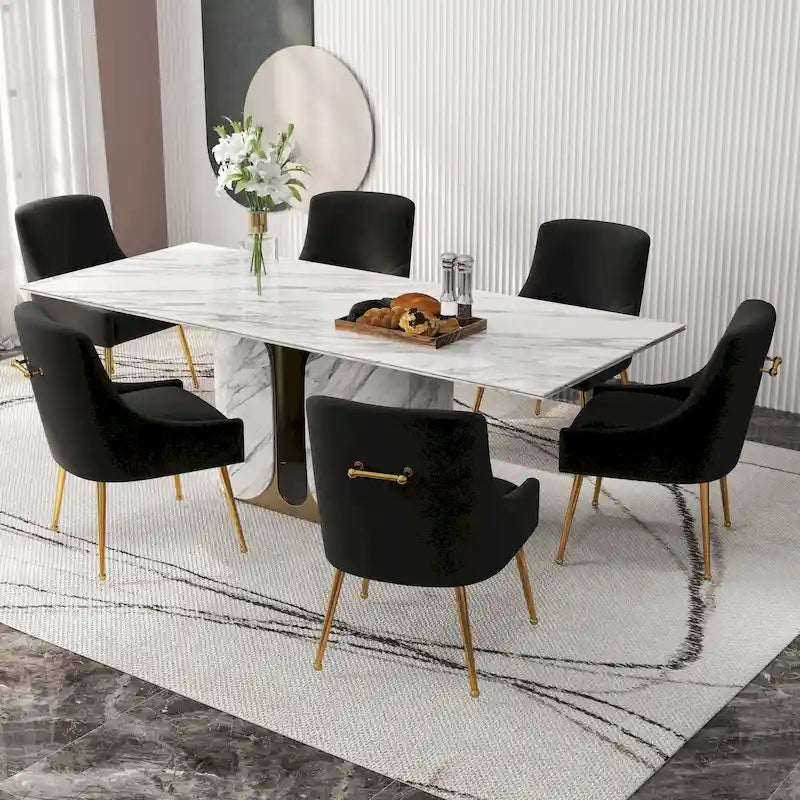 Sedia da Pranzo Senza Braccioli con Rivestimento in Velluto e Gambe in Metallo Dorato – Beige / Verde / Nero / Blu Scuro / Grigio