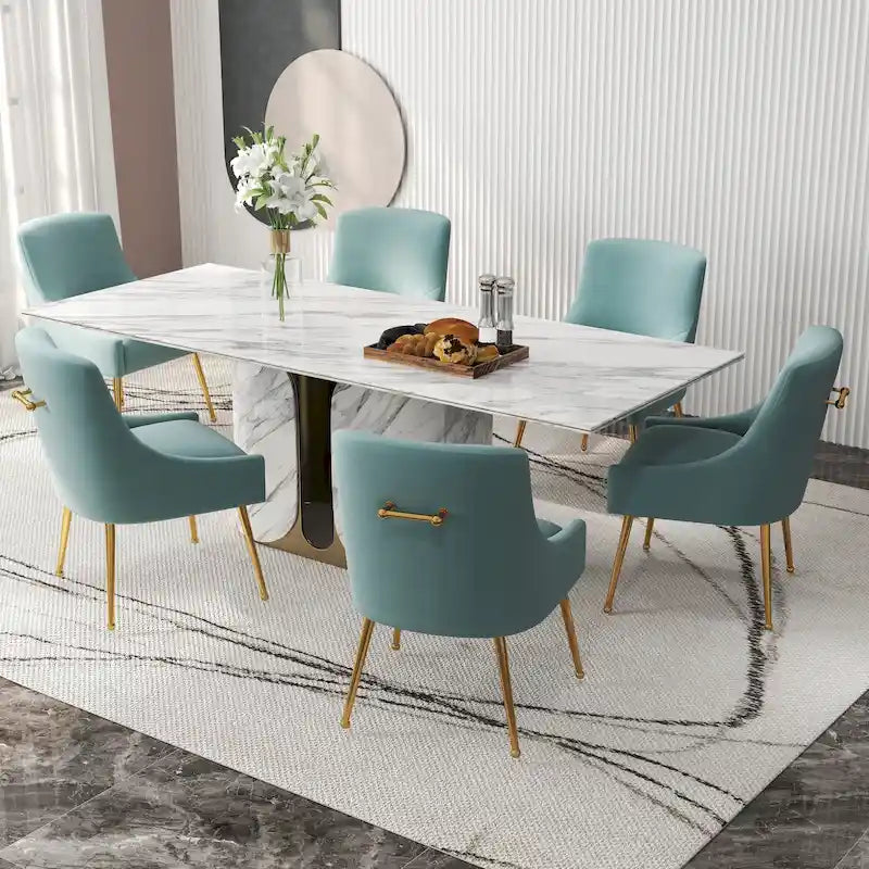 Sedia da Pranzo Senza Braccioli con Rivestimento in Velluto e Gambe in Metallo Dorato – Beige / Verde / Nero / Blu Scuro / Grigio