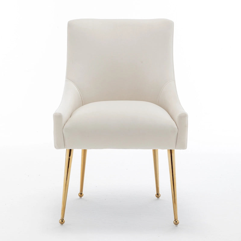 Sedia da Pranzo Senza Braccioli con Rivestimento in Velluto e Gambe in Metallo Dorato – Beige / Verde / Nero / Blu Scuro / Grigio