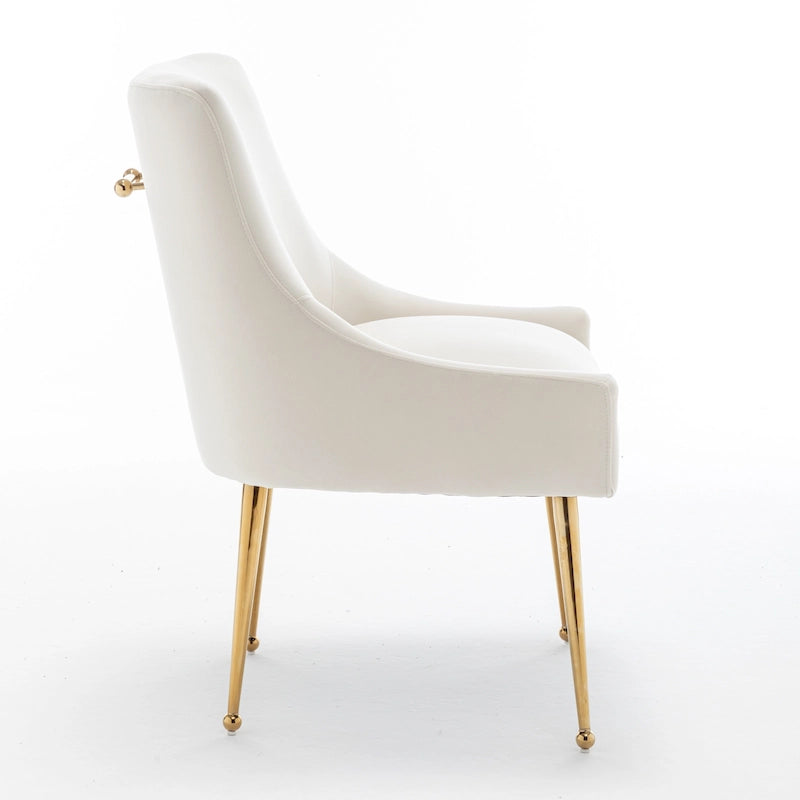 Sedia da Pranzo Senza Braccioli con Rivestimento in Velluto e Gambe in Metallo Dorato – Beige / Verde / Nero / Blu Scuro / Grigio