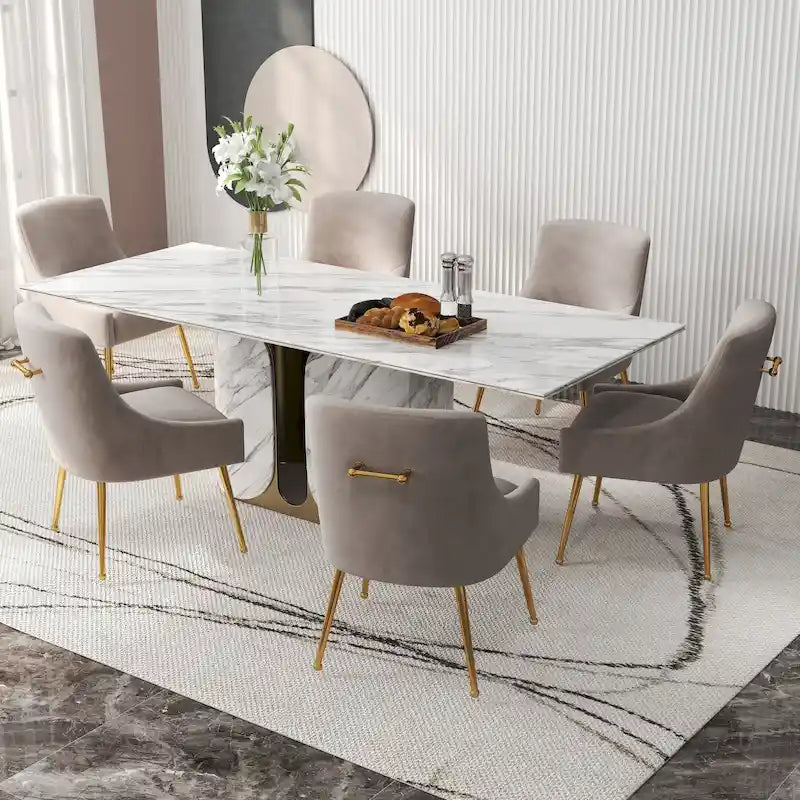 Sedia da Pranzo Senza Braccioli con Rivestimento in Velluto e Gambe in Metallo Dorato – Beige / Verde / Nero / Blu Scuro / Grigio