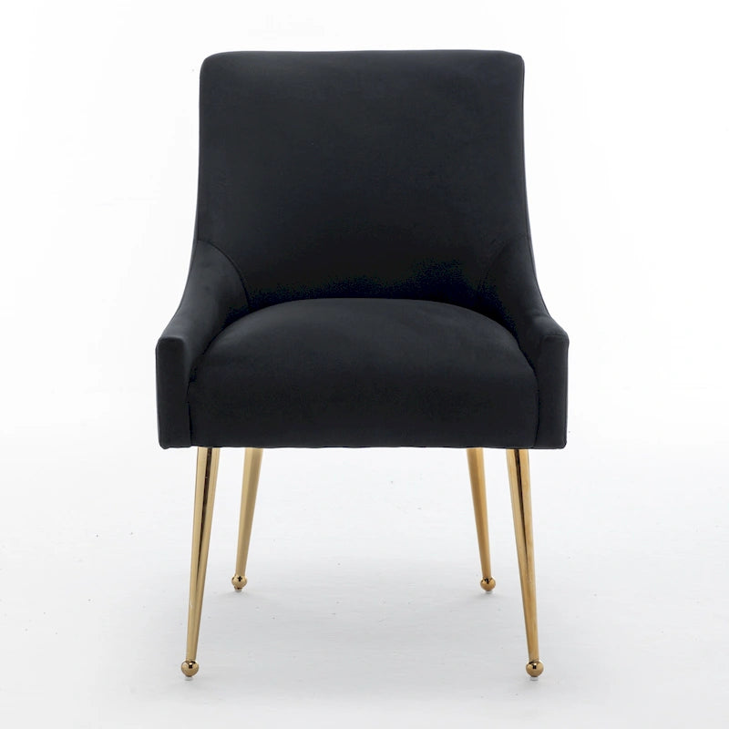 Sedia da Pranzo Senza Braccioli con Rivestimento in Velluto e Gambe in Metallo Dorato – Beige / Verde / Nero / Blu Scuro / Grigio