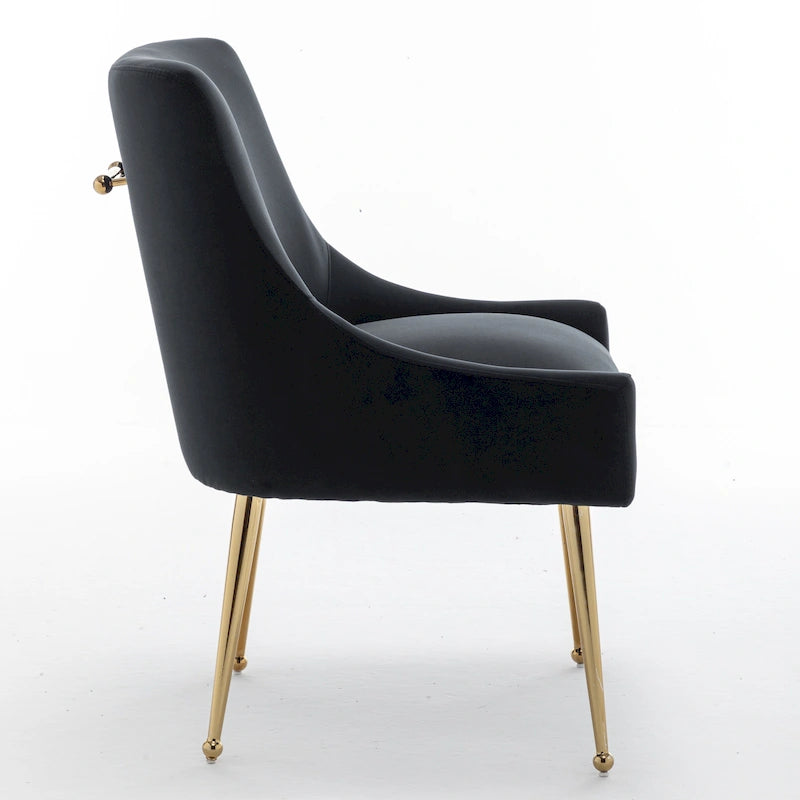 Sedia da Pranzo Senza Braccioli con Rivestimento in Velluto e Gambe in Metallo Dorato – Beige / Verde / Nero / Blu Scuro / Grigio