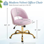Sedia da Ufficio Girevole in Velluto con Schienale Aperto, Braccioli Inclinati e Base Dorata a 5 Ruote – Verde / Viola Chiaro / Rosa / Verde Menta / Nero / Blu / Grigio / Bianco / Bianco Teddy, Singola