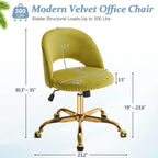 Sedia da Ufficio Girevole in Velluto con Schienale Aperto, Braccioli Inclinati e Base Dorata a 5 Ruote – Verde / Viola Chiaro / Rosa / Verde Menta / Nero / Blu / Grigio / Bianco / Bianco Teddy, Singola
